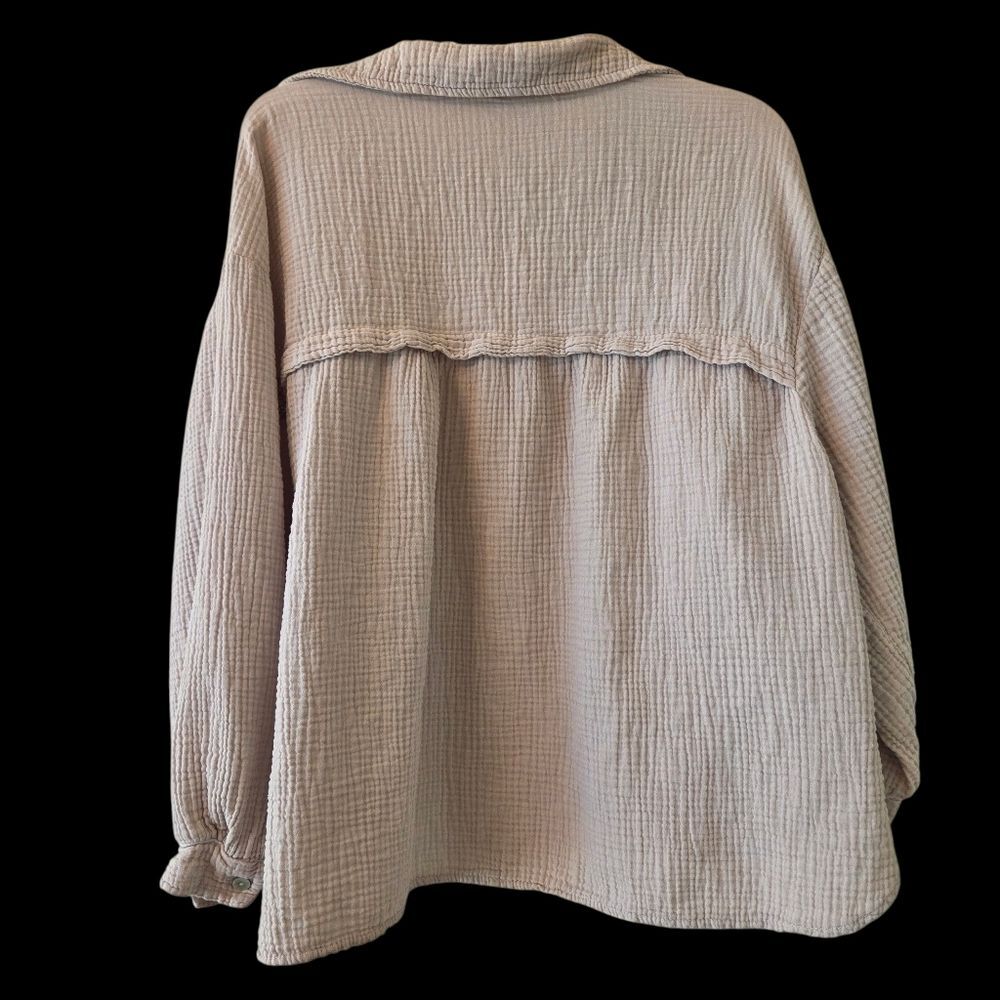 Italian Made Gauze Cotton Blouse Baggy Shirt Natural Neutral Beige One Size L - Picture 13 of 15